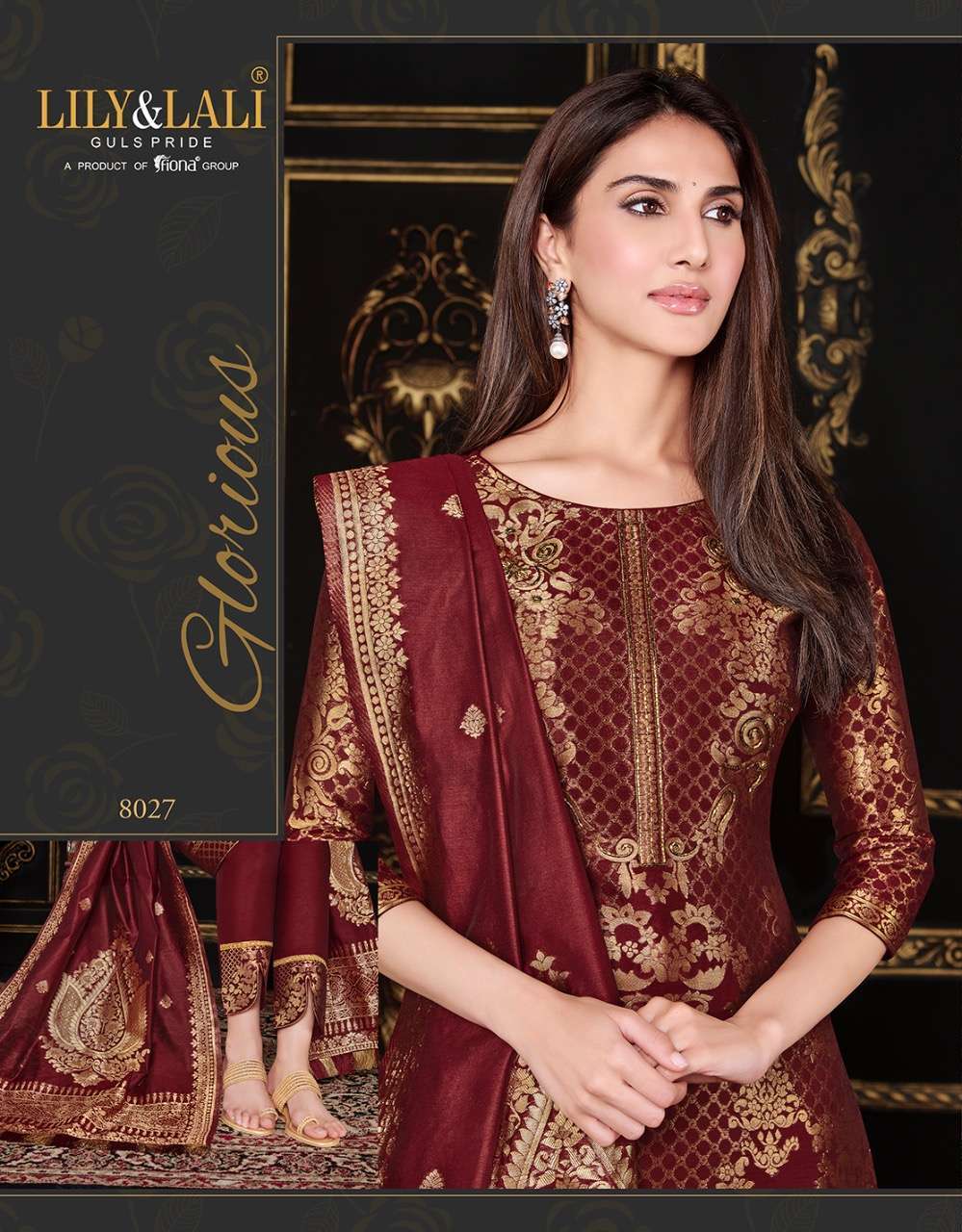 lily & lali silk kari 3 series 8021-8028 Handwork on Banarasi Jacquard suit