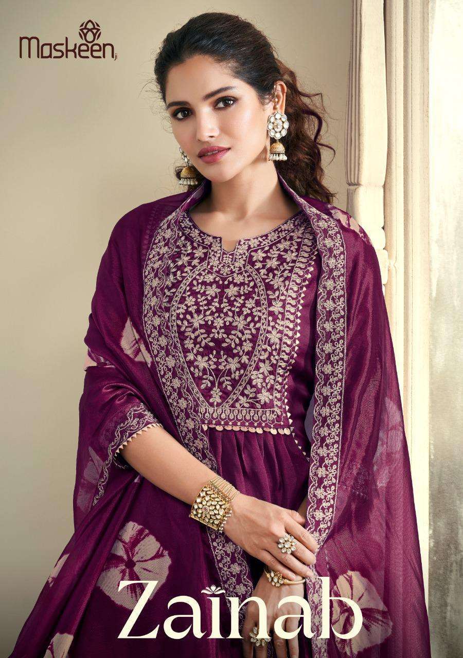 maskeenji zainab series 1001-1004 pure silk with beautiful embroidery suit