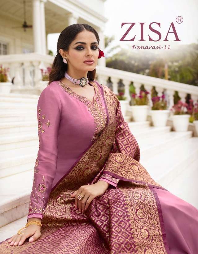 meera zisa banarasi vol 11 series 12621-12628 satin georgette suit 