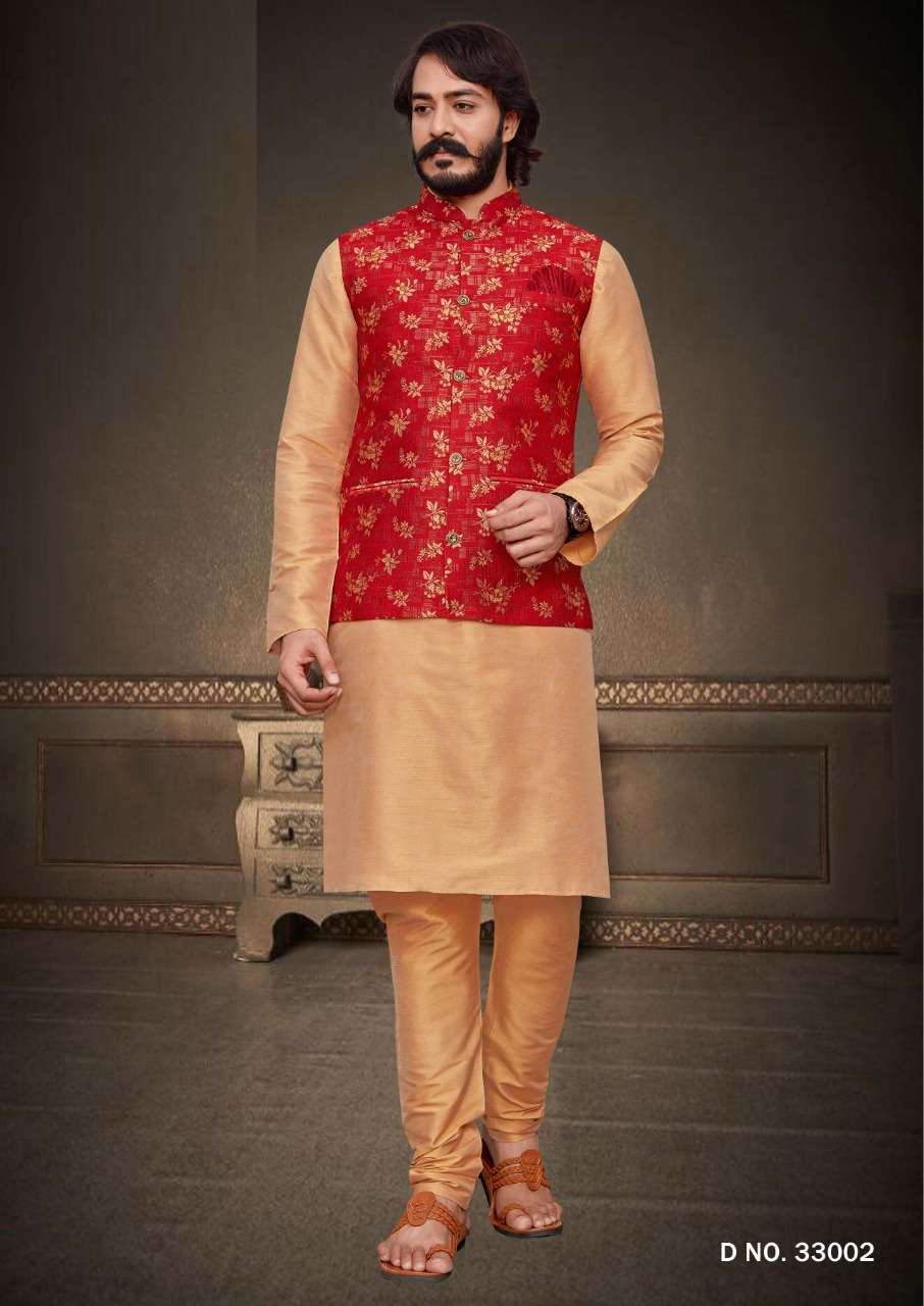 MEET VOL 33 DESIGNER ART SILK KURTA WITH JACKET AND BOTTOM 