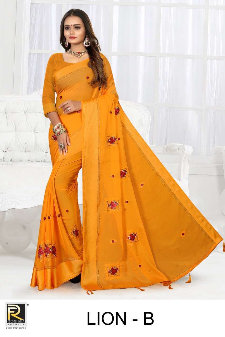 ranjna saree Lion satin patta saree collection