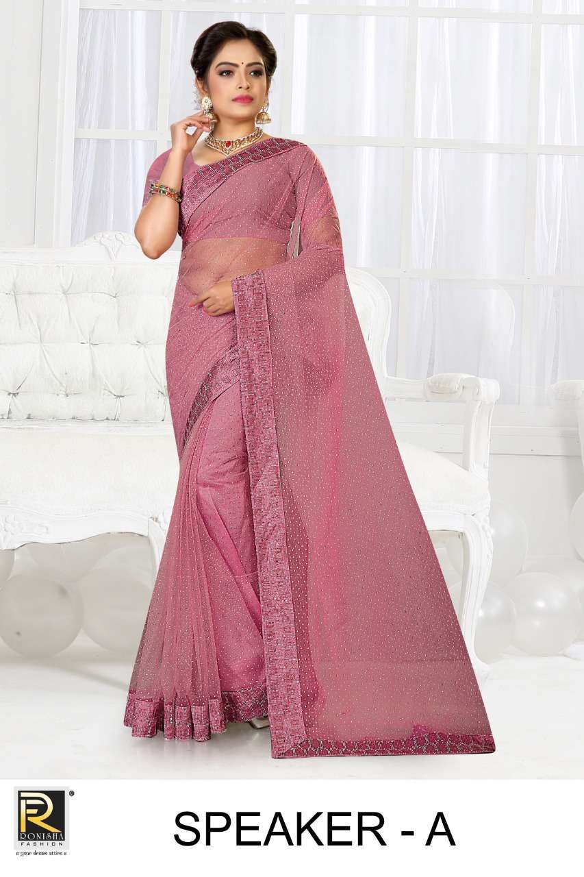 ranjna saree Speaker net dio drop work siroski diamond border saree