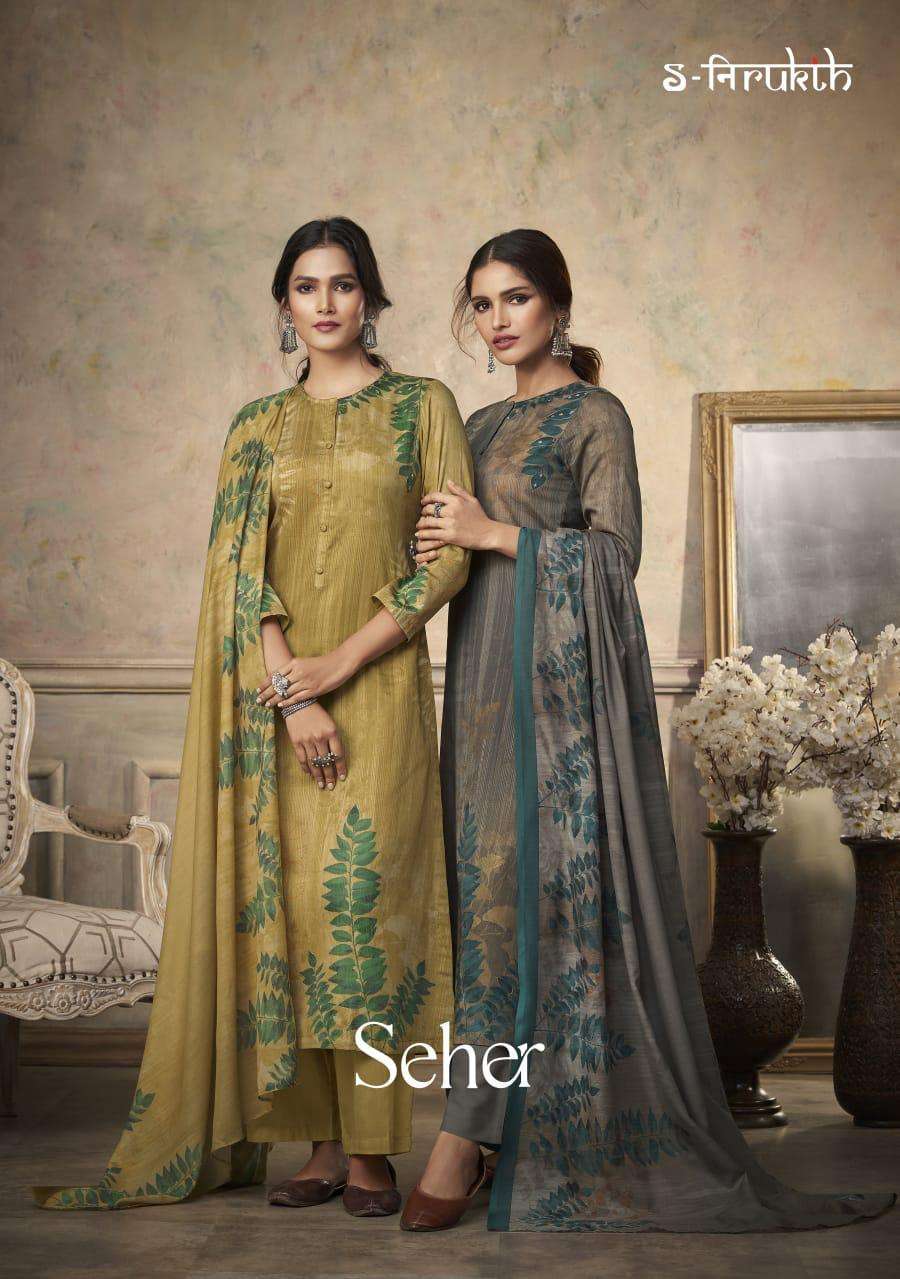 s nirukth seher pashmina twill print embroidery suit 