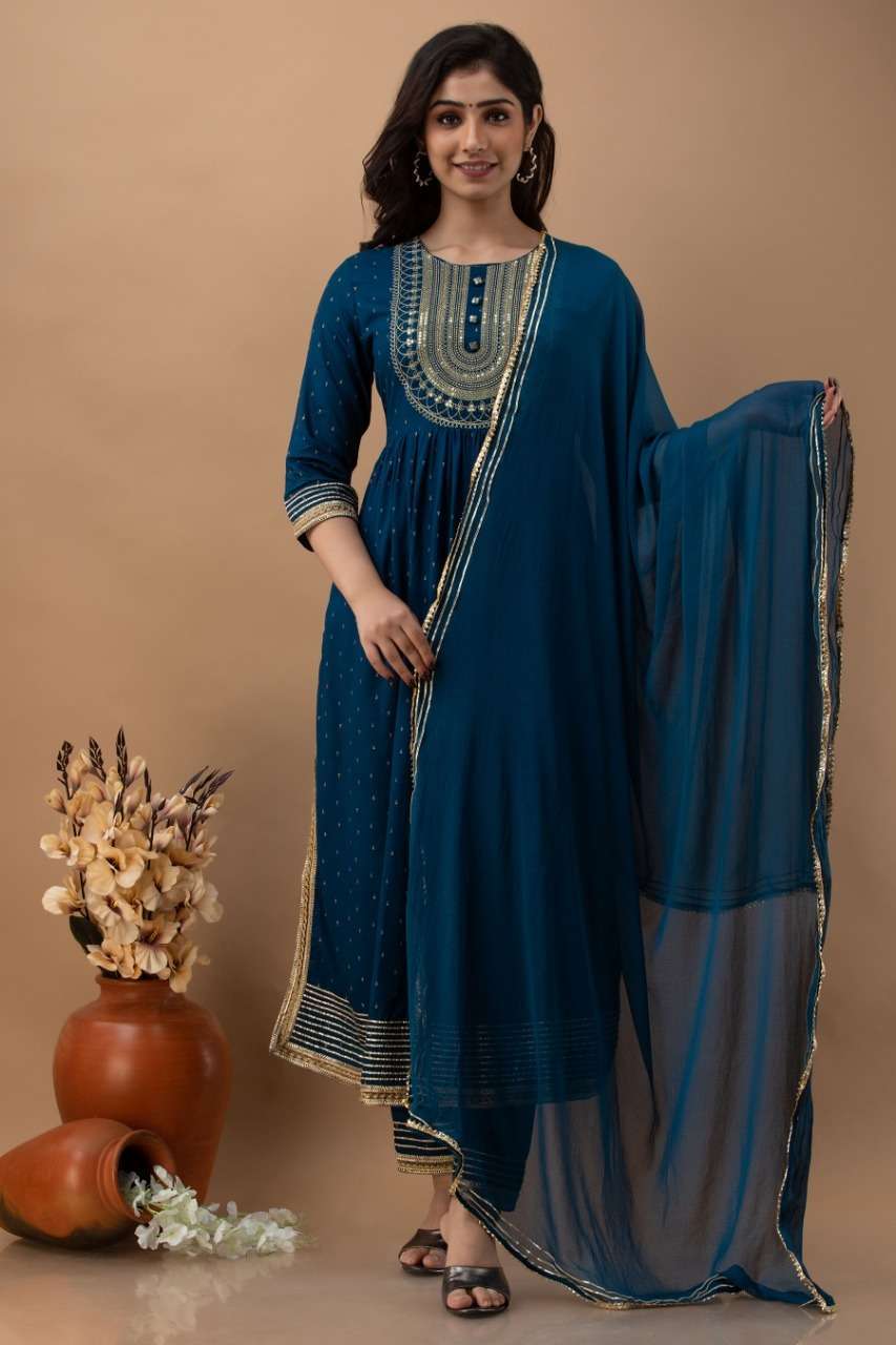 s4u 2004 design blue color kurti combo set of top bottom with dupatta