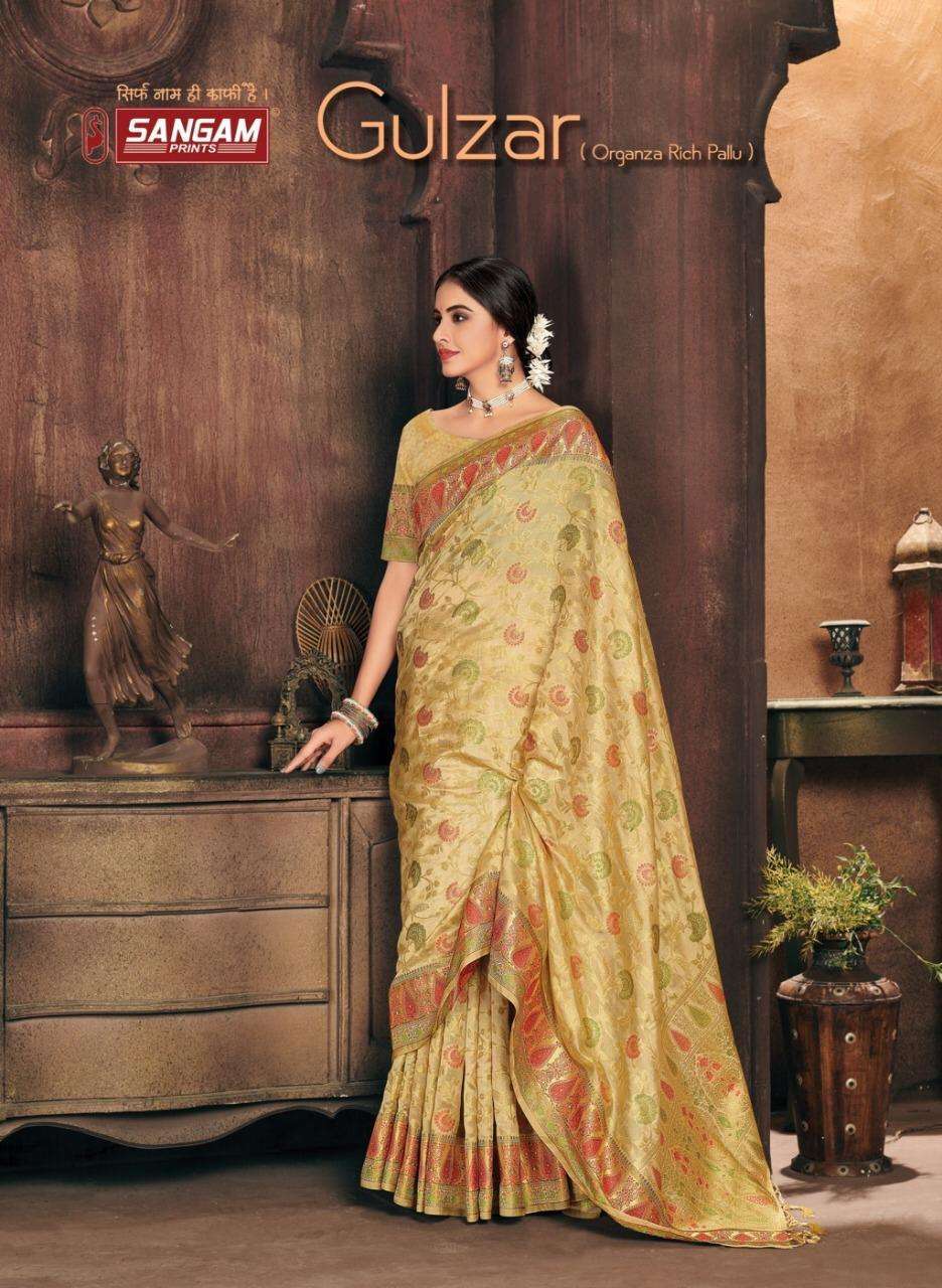 sangam prints gulzar series 1243-1248 organza weaving saree