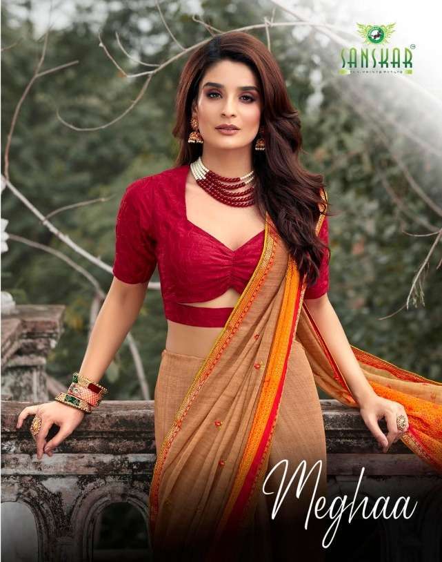 sanskar prints megha series 71001-71008 bright chiffon Print work saree