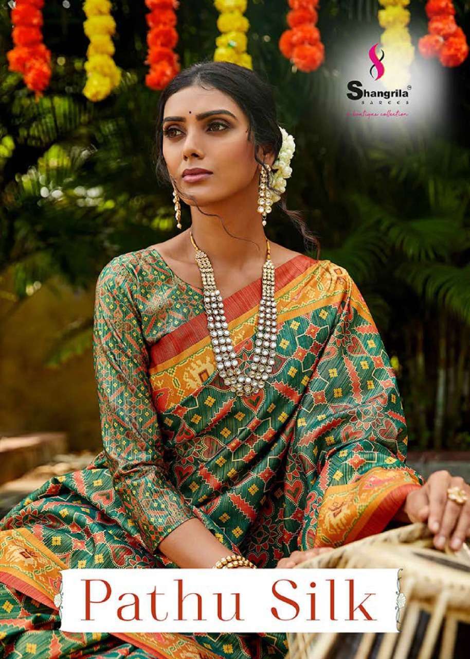 shangrila pathu silk Pure Zari Weaving Fabric With Silky Digital Prints saree