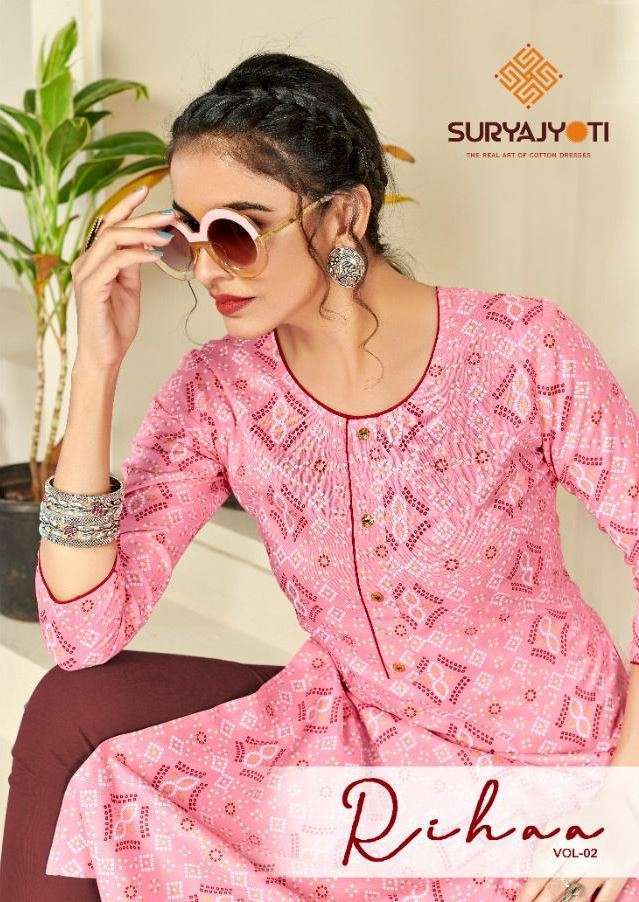 suryajyoti rihaa vol 2 series 2001-2008 14kg rayon cotton print kurti 