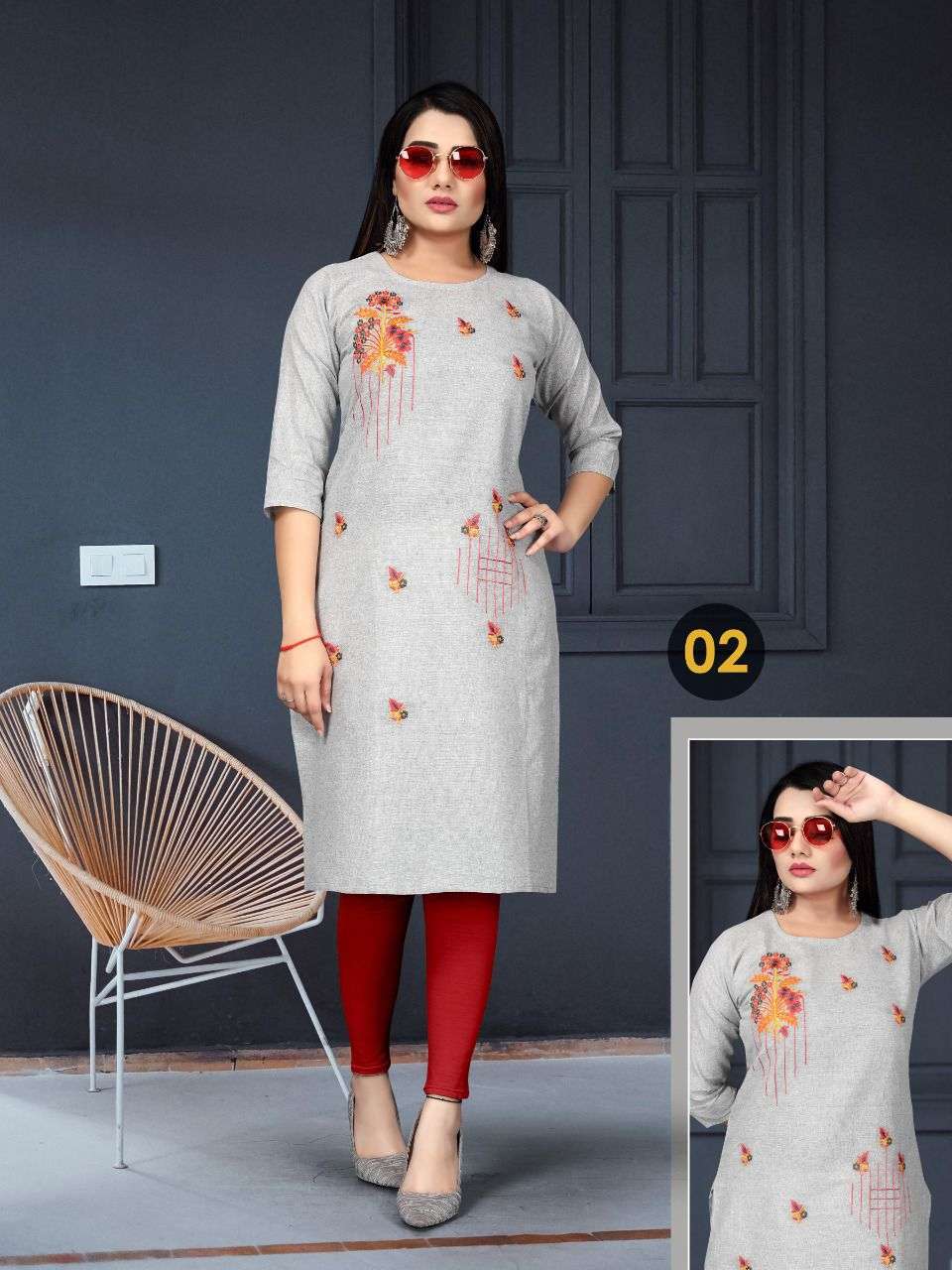 trendy malhar vol-1 series 01-08 South Cotton Gray Embroidered kurta