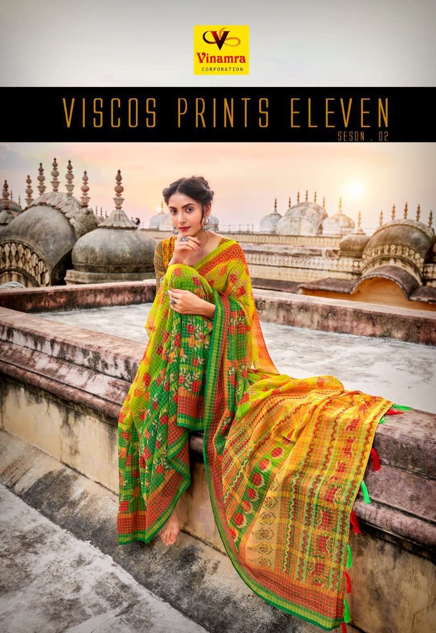 vinamra viscos prints eleven season 2 series 1113-1121 viscose patta checks synthetic saree