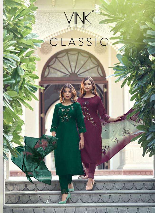 vink classic series 1401-1406 applique organza handwork silk suit