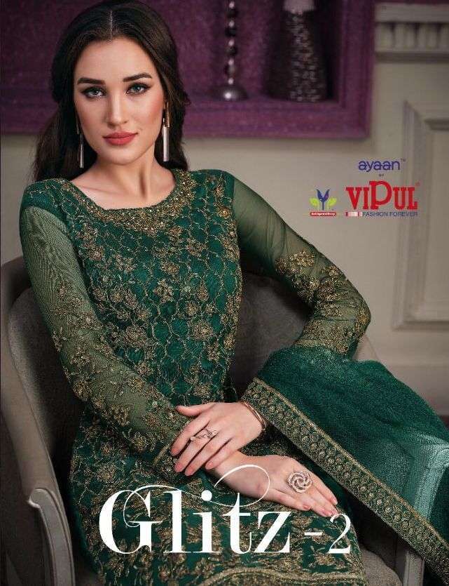 vipul glitz vol 2 series 4691-4698 heavy net work suit