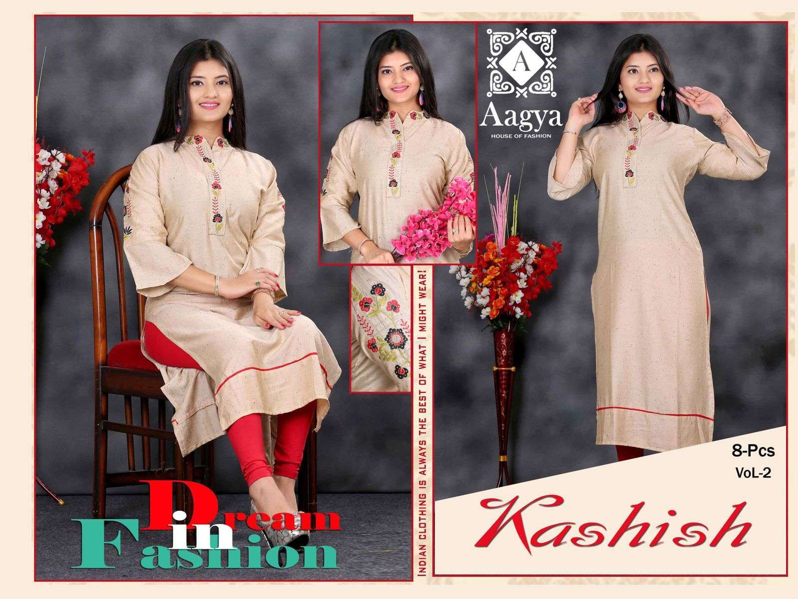 aagya kashish vol-2 series 001-008 Heavy Rayon Black Dot kurti