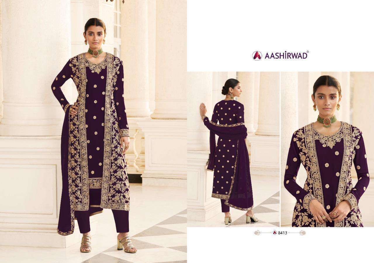 Aashirwad creation Jacket series 8413 real georgette suit 