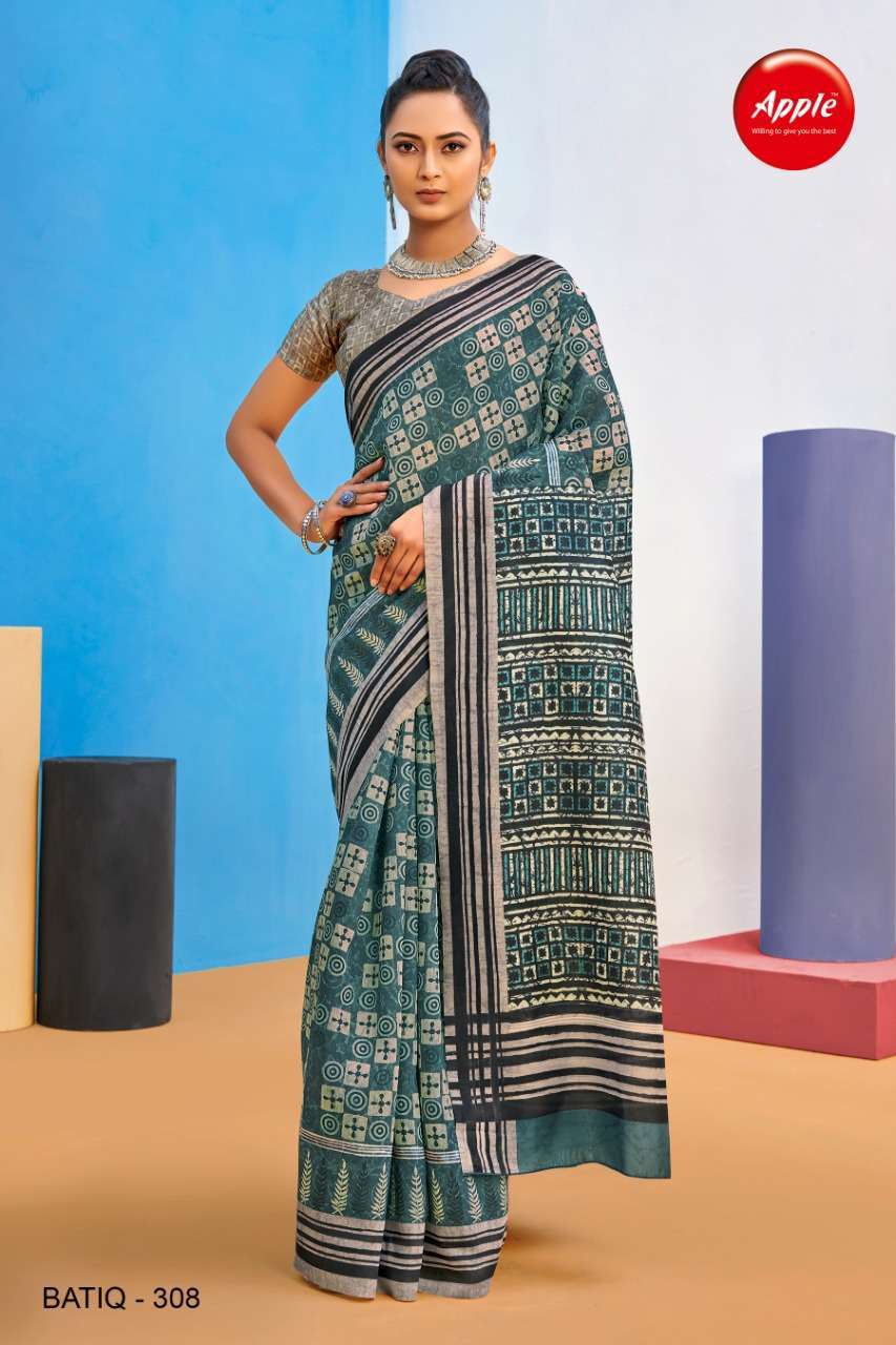 apple batiq vol 3 series 301-308 chanderi cotton digital print saree