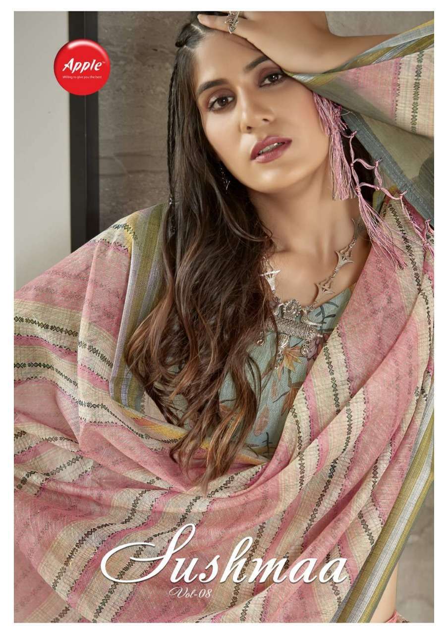 apple sushmaa vol 8 series 801-808 Soft Linen Digital print saree