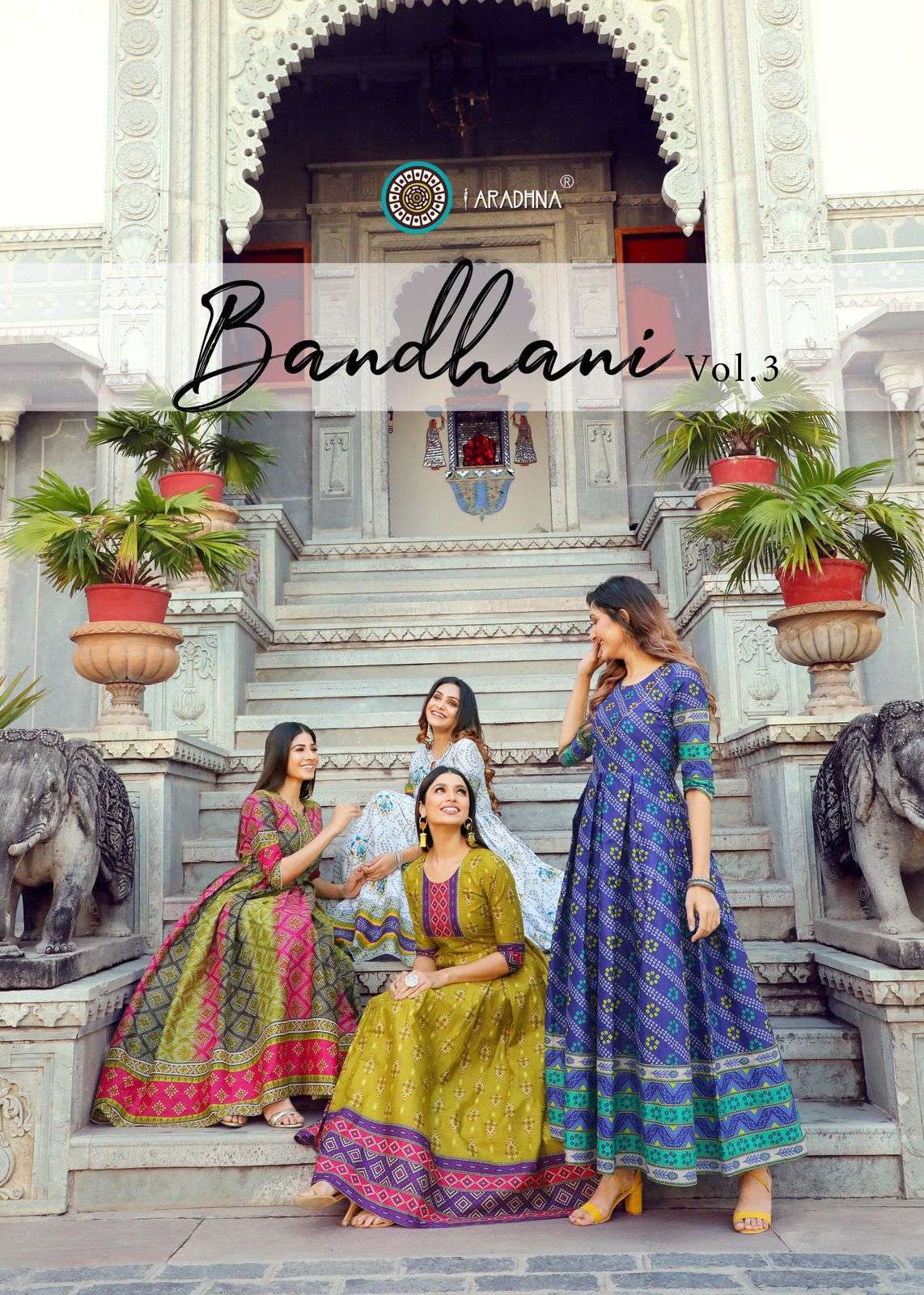 aradhna bandhani vol 3 series 3001-3014 pure cotton with work kurti 