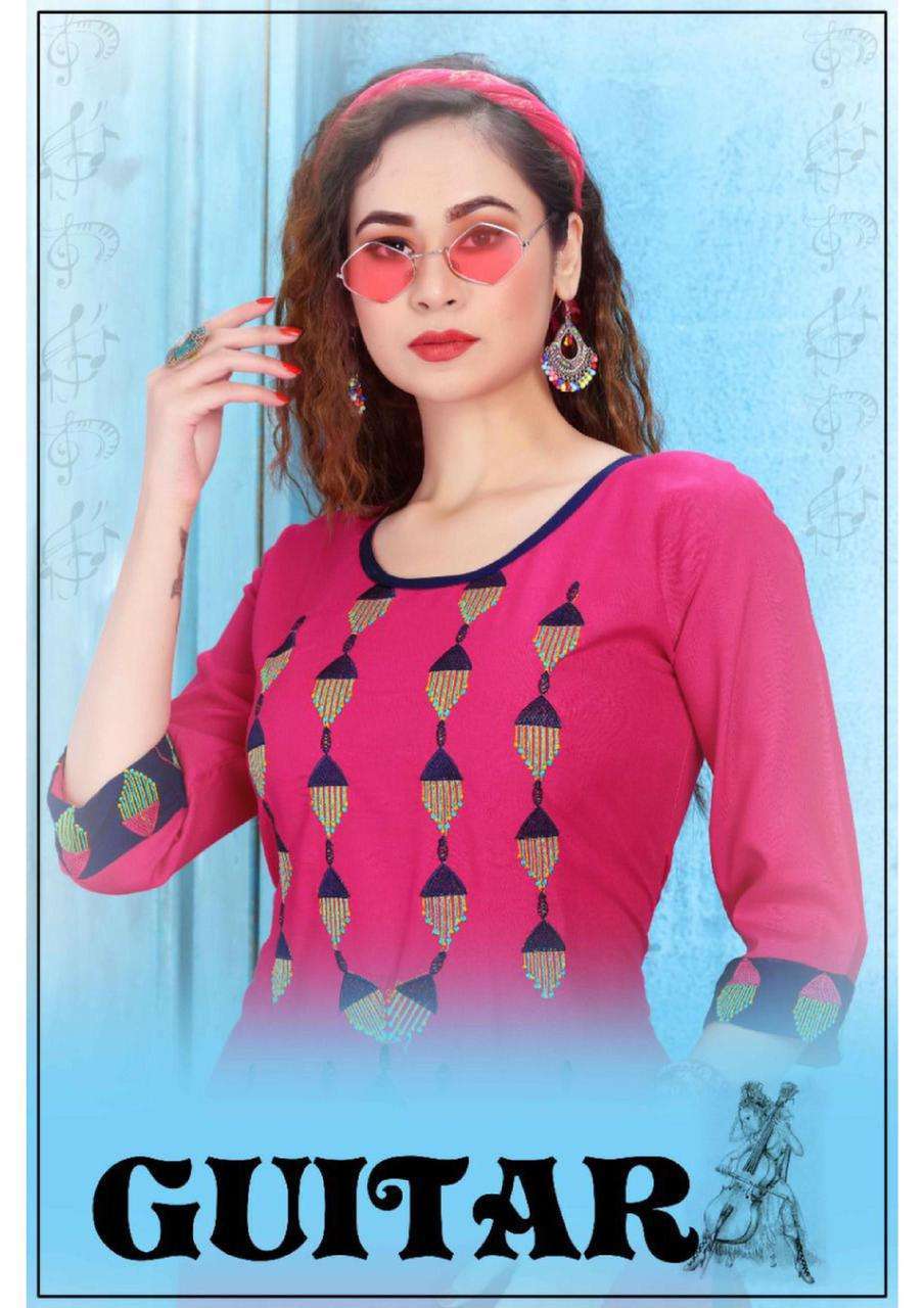 beauty queen Guitar series 201-210 heavy rayon embroidery kurti 