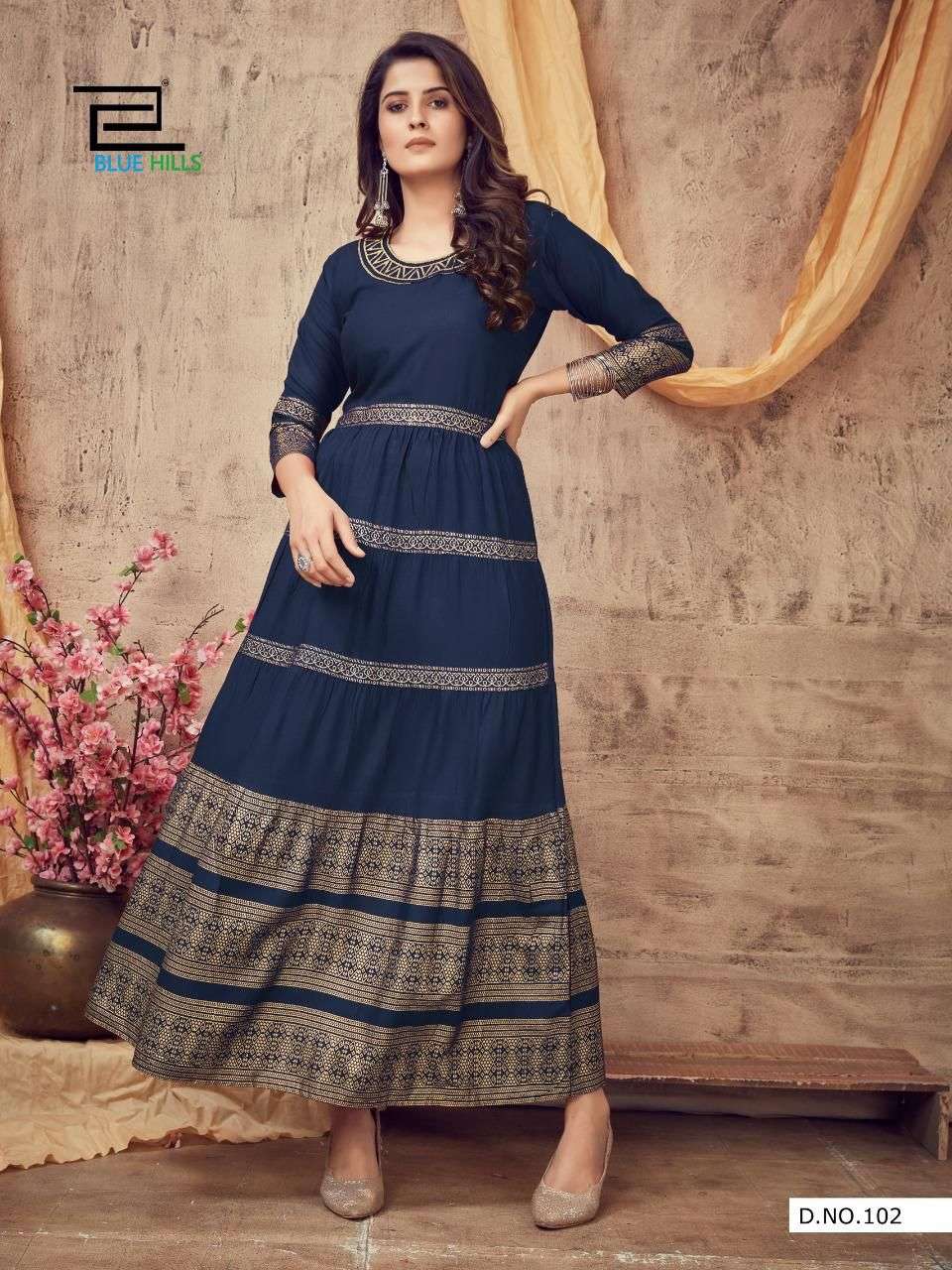 BLUE HILLS LEILA DESIGNER 14 KG RAYON PRINT KURTI 