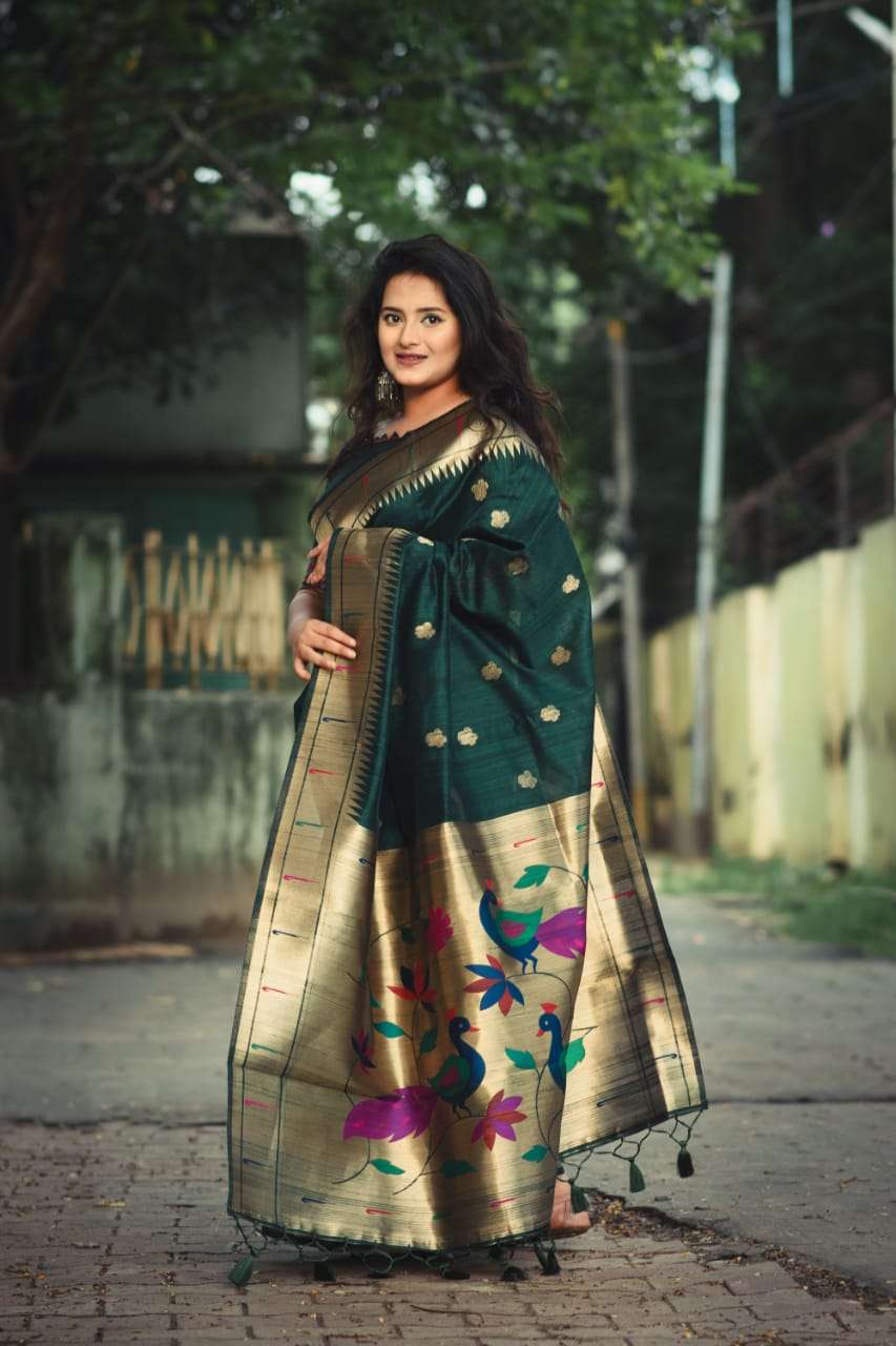 BT-10 WOVEN DESIGNER BANARASI TUSSAR SILK PAITHANI SAREE 