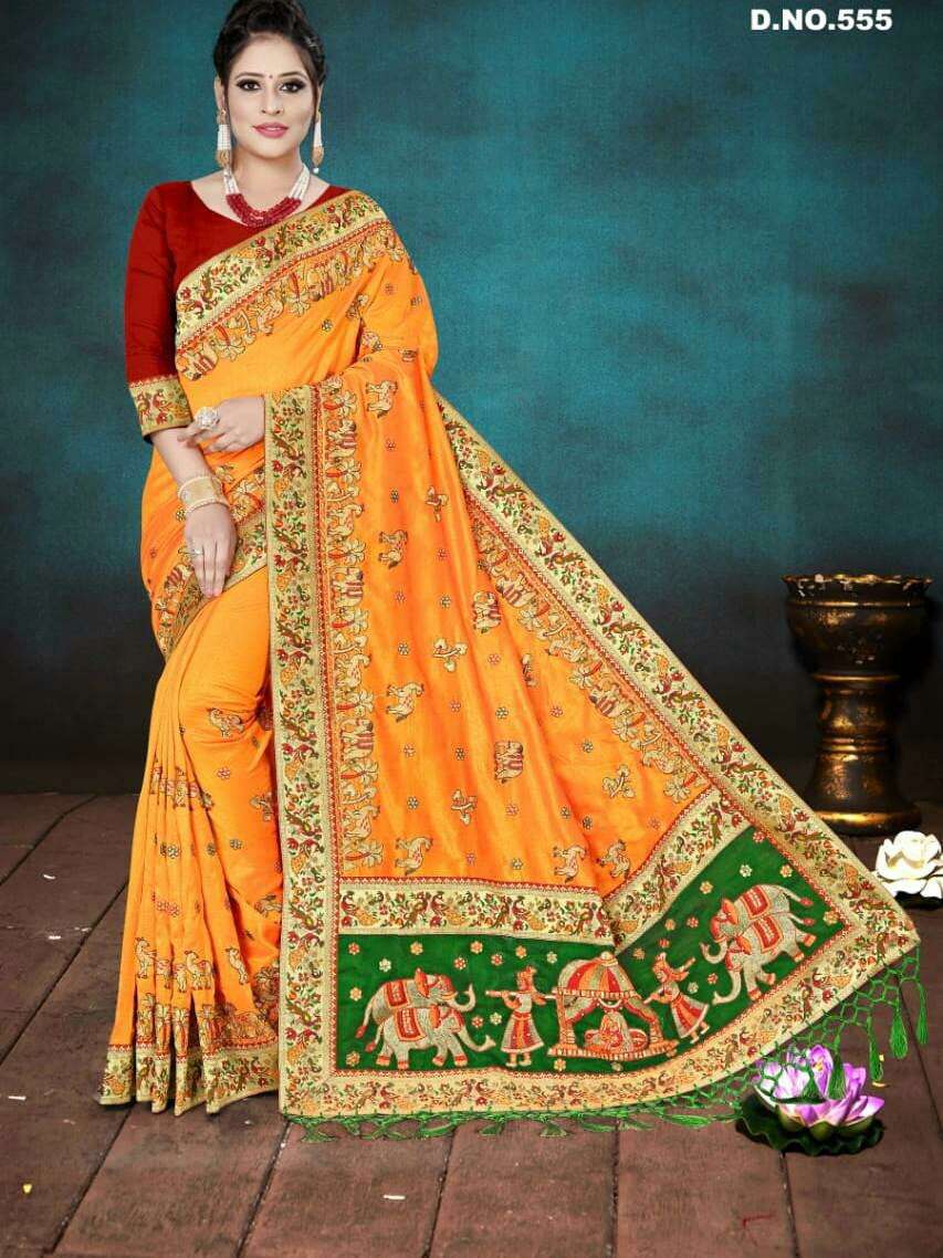 Divya Fashion series 555 Designer Vichitra Saree at wholesale price 