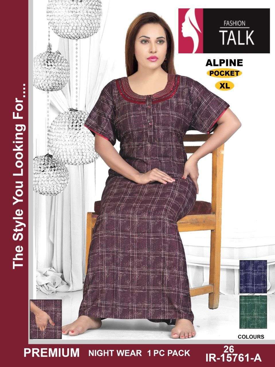 fashion talk vol-15761 Alpine Quality Pocket Printed night Gown