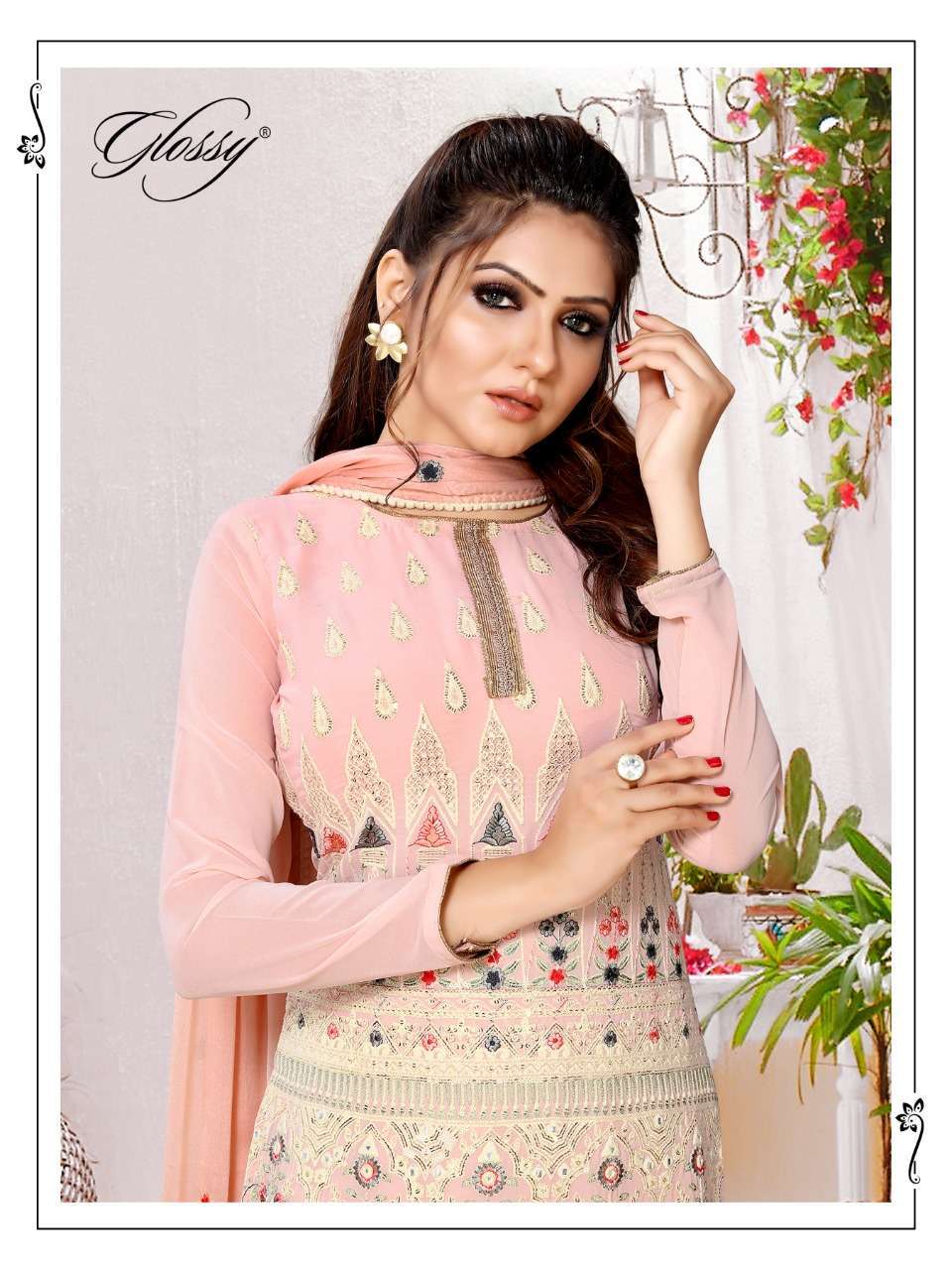glossy sana 40 series georgette heavy cotton daga embroidery suit 