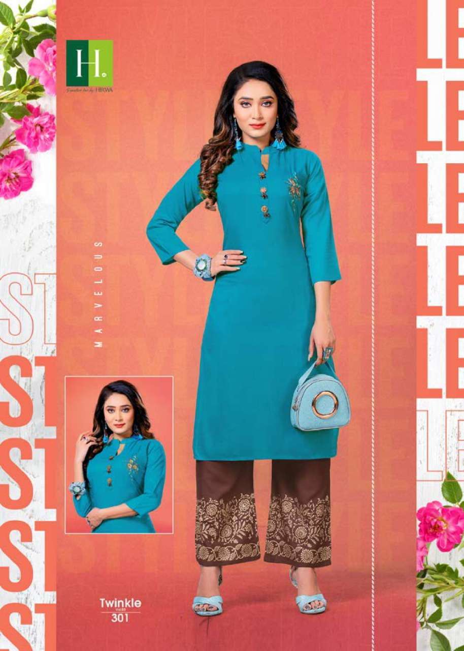 Hirwa Twinkle Vol 3 series 301-306 rayon slub kurti 