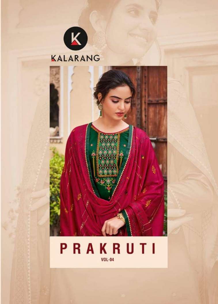 kalarang prakruti vol 4 series 3381-3384 Pure Jam Silk Cotton With Work suit