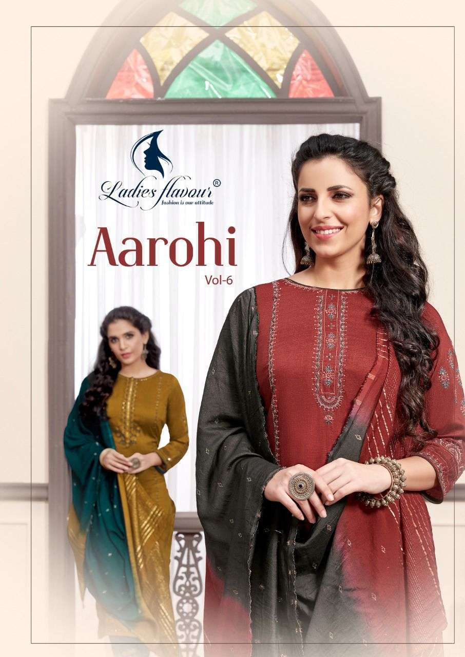 ladies flavour aarohi vol 6 series 6001-6006 Chinon Slub suit