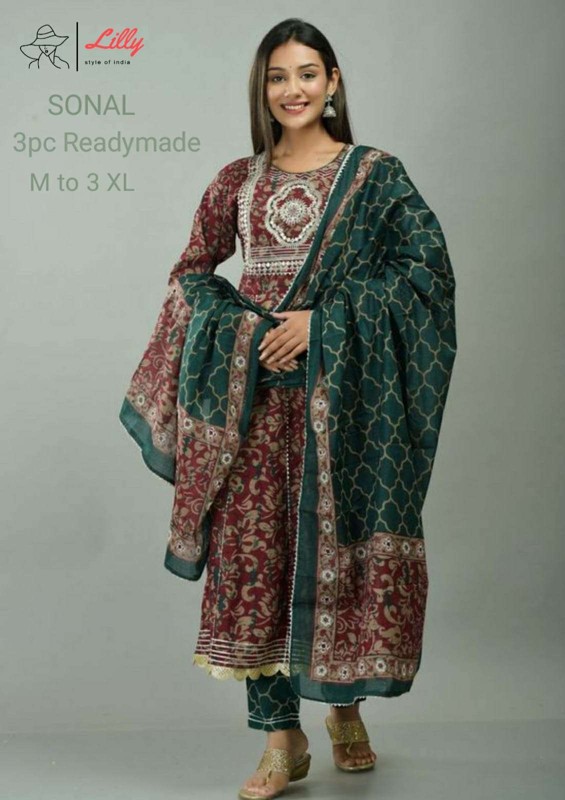 lilly style of india sonal Full flair pure cotton readymade suit 