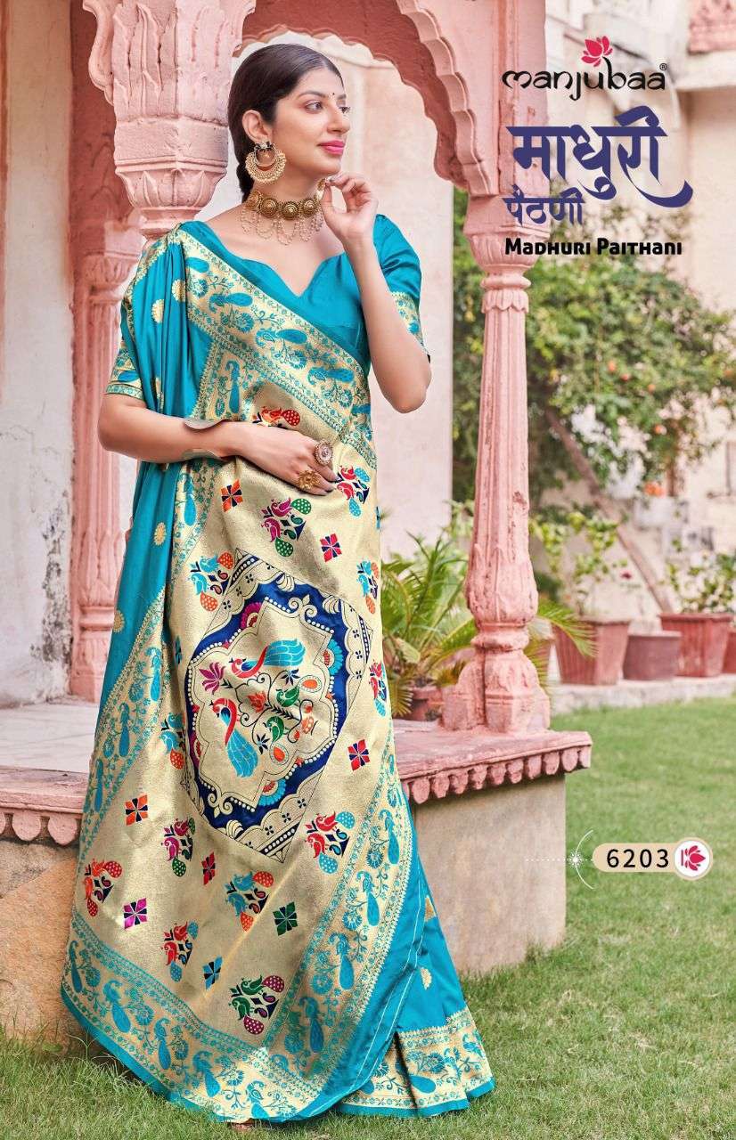 manjubaa madhuri paithani series 6201-6208 banarasi silk saree