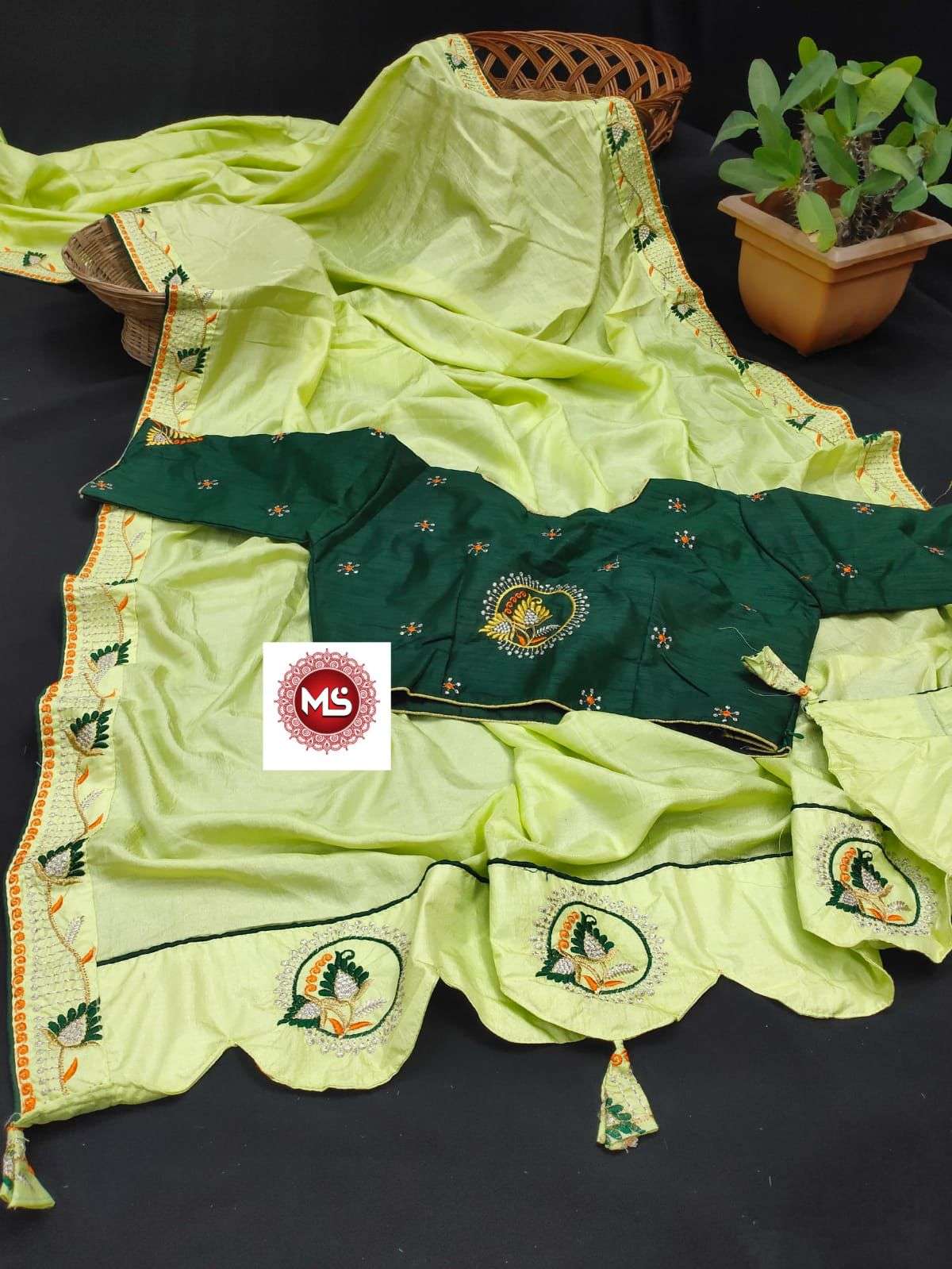 MS BRAND DOLA LEAF CUT BORDER DESIGNER EMBROIDERY SAREE