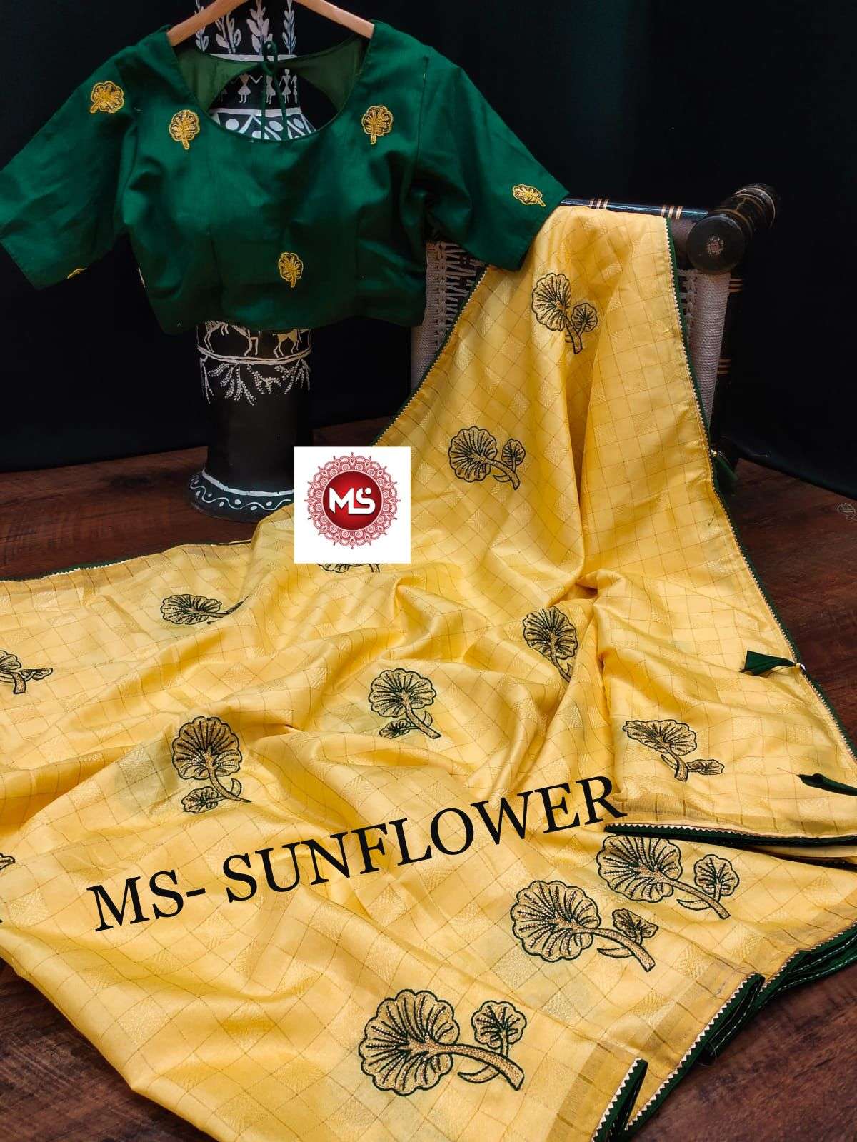 MS BRAND SUNFLOWER DESIGNER HEAVY SOFT JUTE COTTON SAREE 