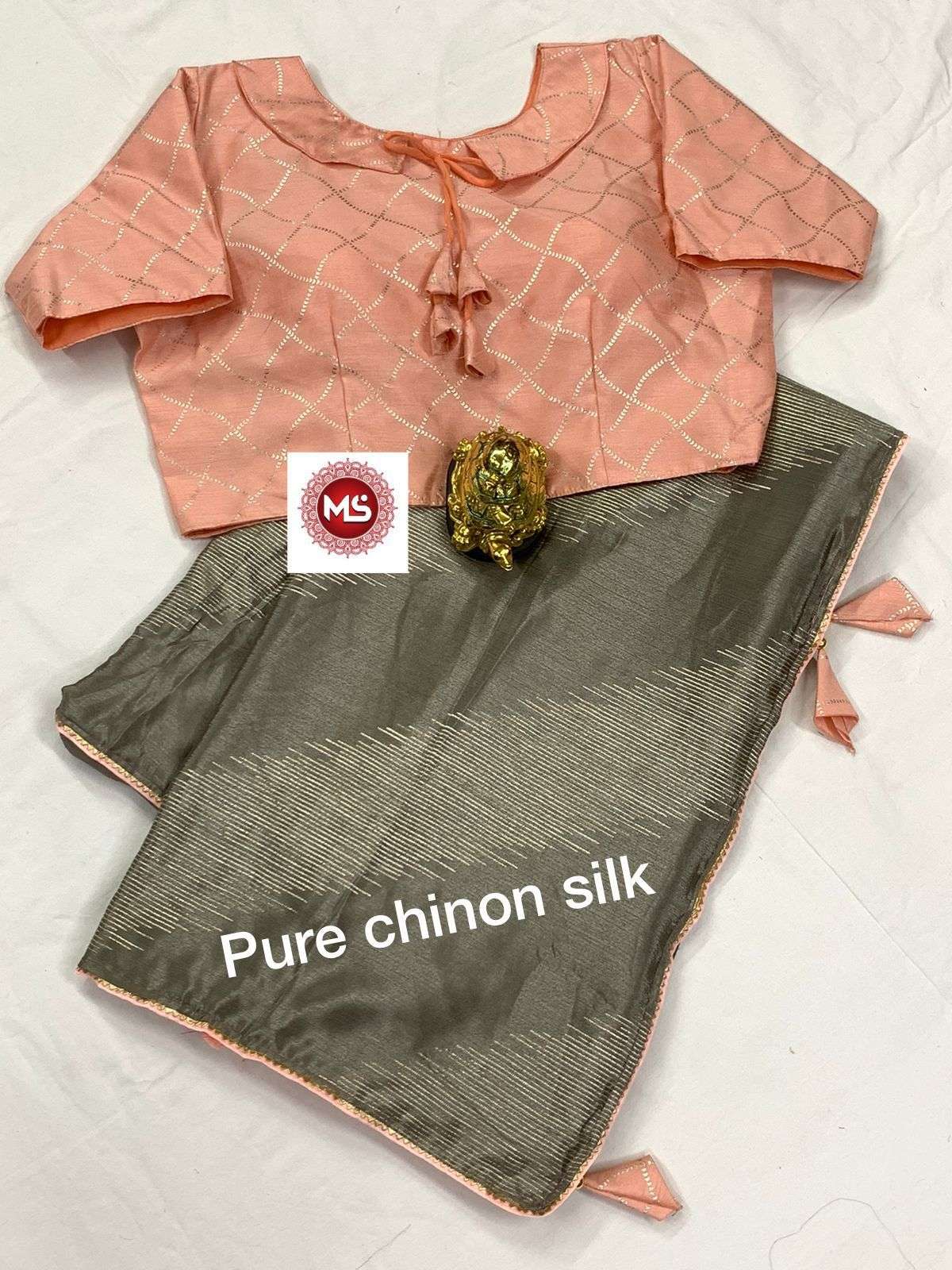 MS CHINON ZIGZAG DESIGNER HEAVY CHINON SILK SAREE 