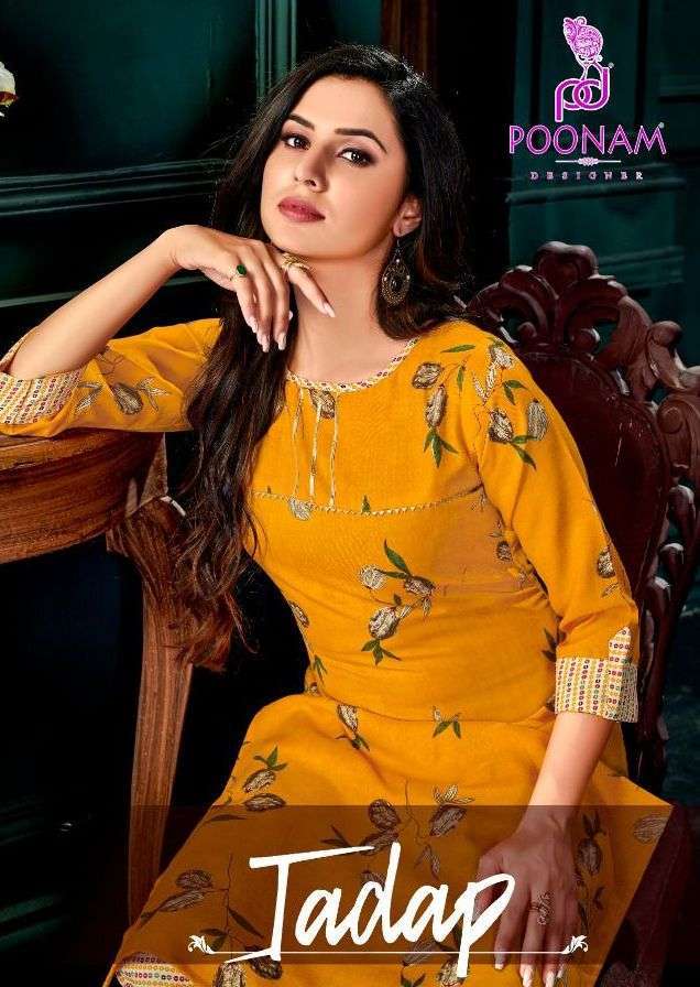 poonam designer tadap series 1001-1007 rayon print with gota patti kurti 