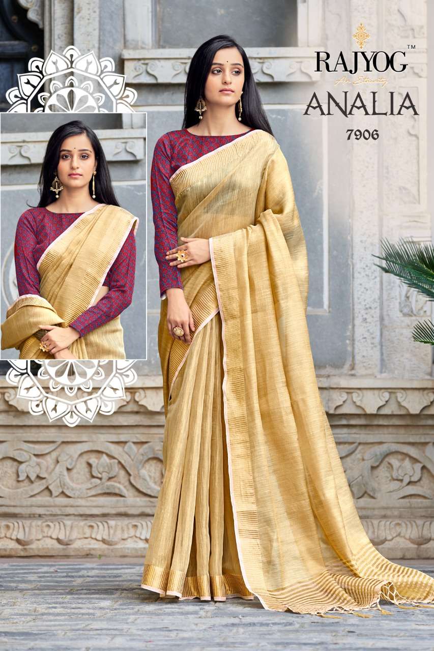 RAJYOG ANALIA DESIGNER TISSUE LINEN SAREE 