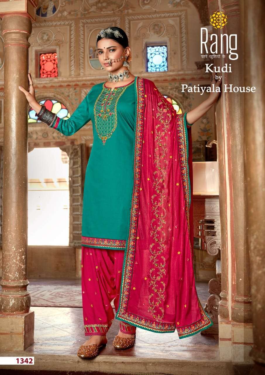 rang kudi by patiyala house series 1341-1344 jam silk with work suit 