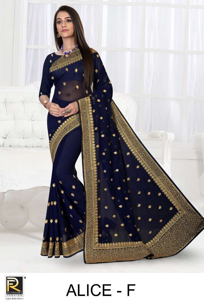 ranjna saree alice 60 gm blooming georgette jari work saree 