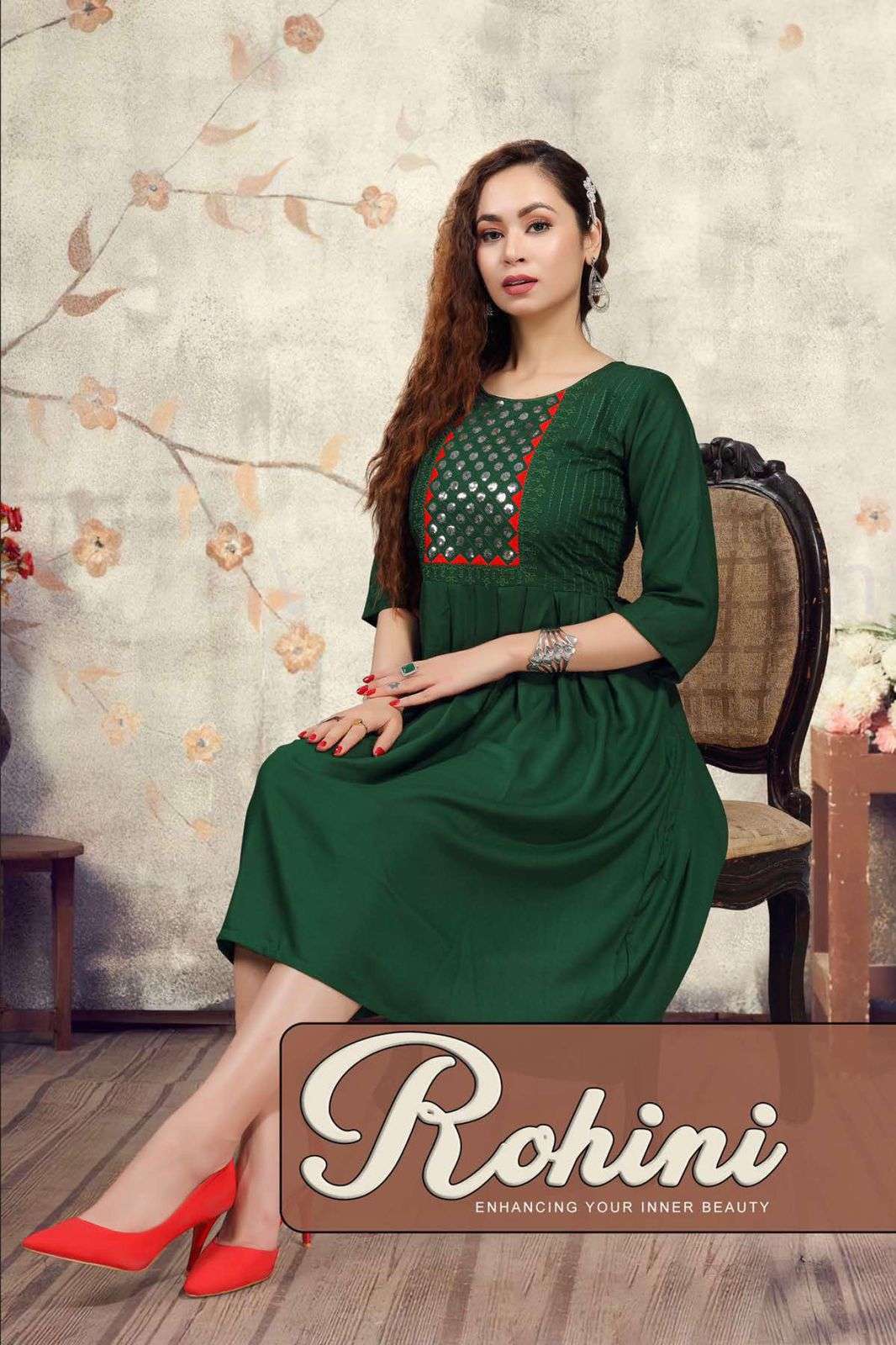 rohini series 1001-1008 rayon 14 kg sequence kurti with ankering 