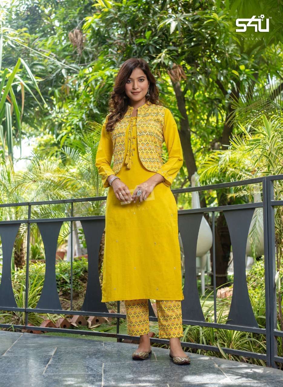 s4u 236 design combo set of kurti with pant and jacket concept