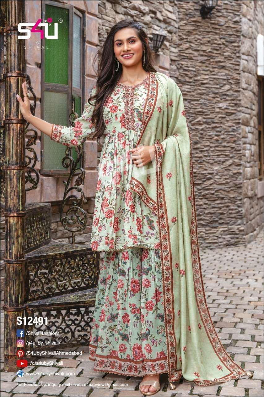 s4u 632 design combo set of top with sharara and dupatta