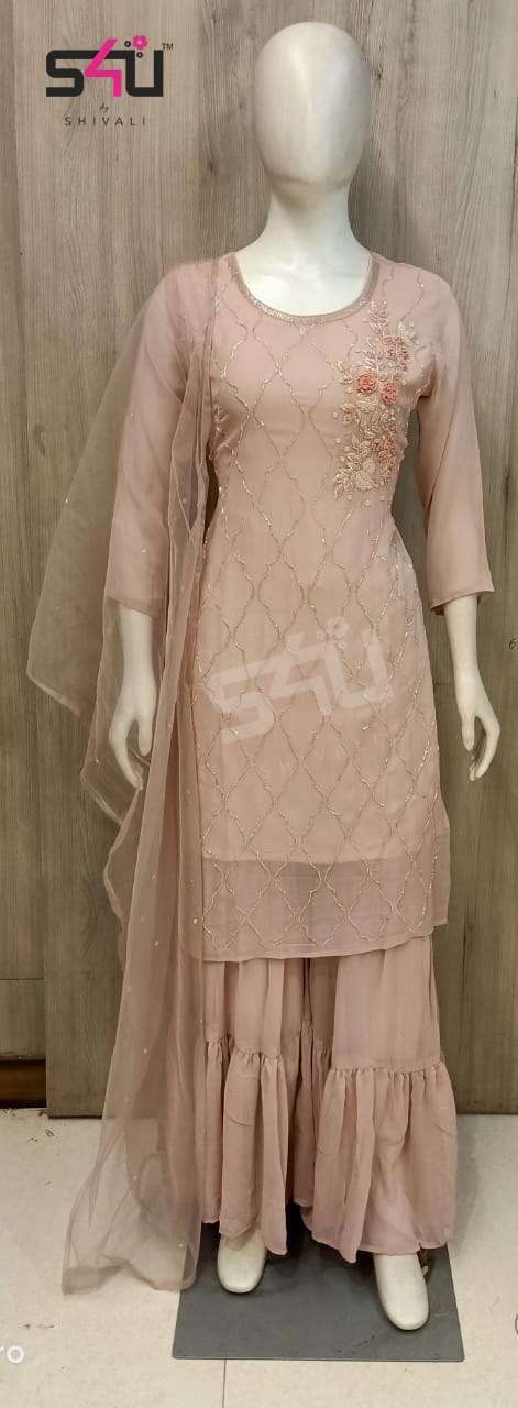 s4u 646 design combo set of party wear kurti with sharara and dupatta