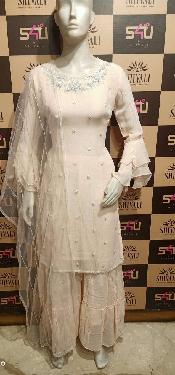 s4u 647 design combo set of kurti with sharara and dupatta