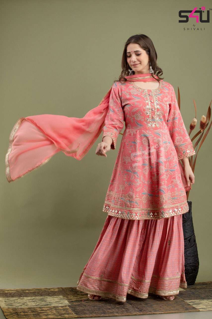 s4u 667 design combo set of exclusive kurti with sharara and dupatta