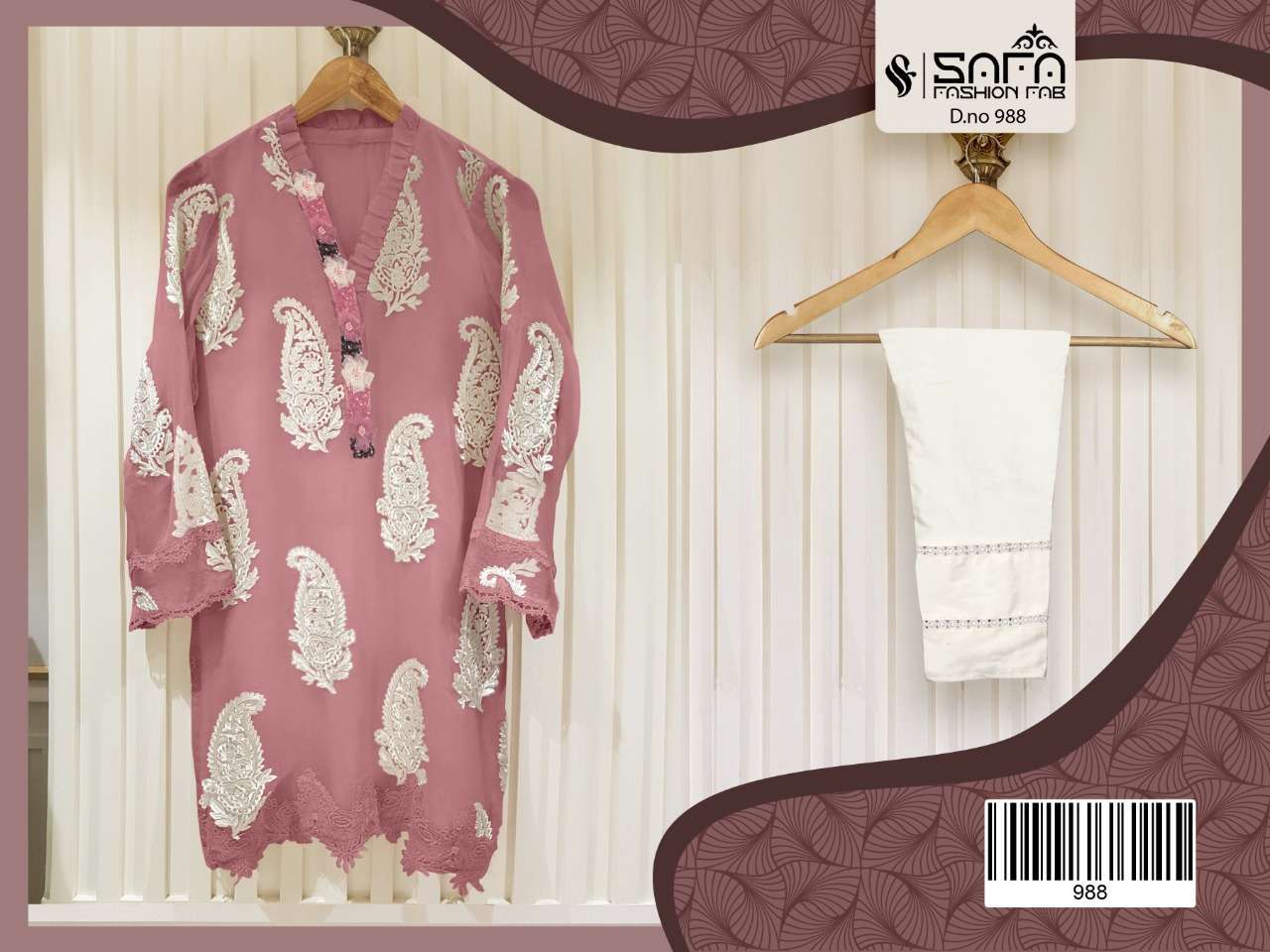 safa fashion sf 988 georgette handwork kurti with cotton bottom