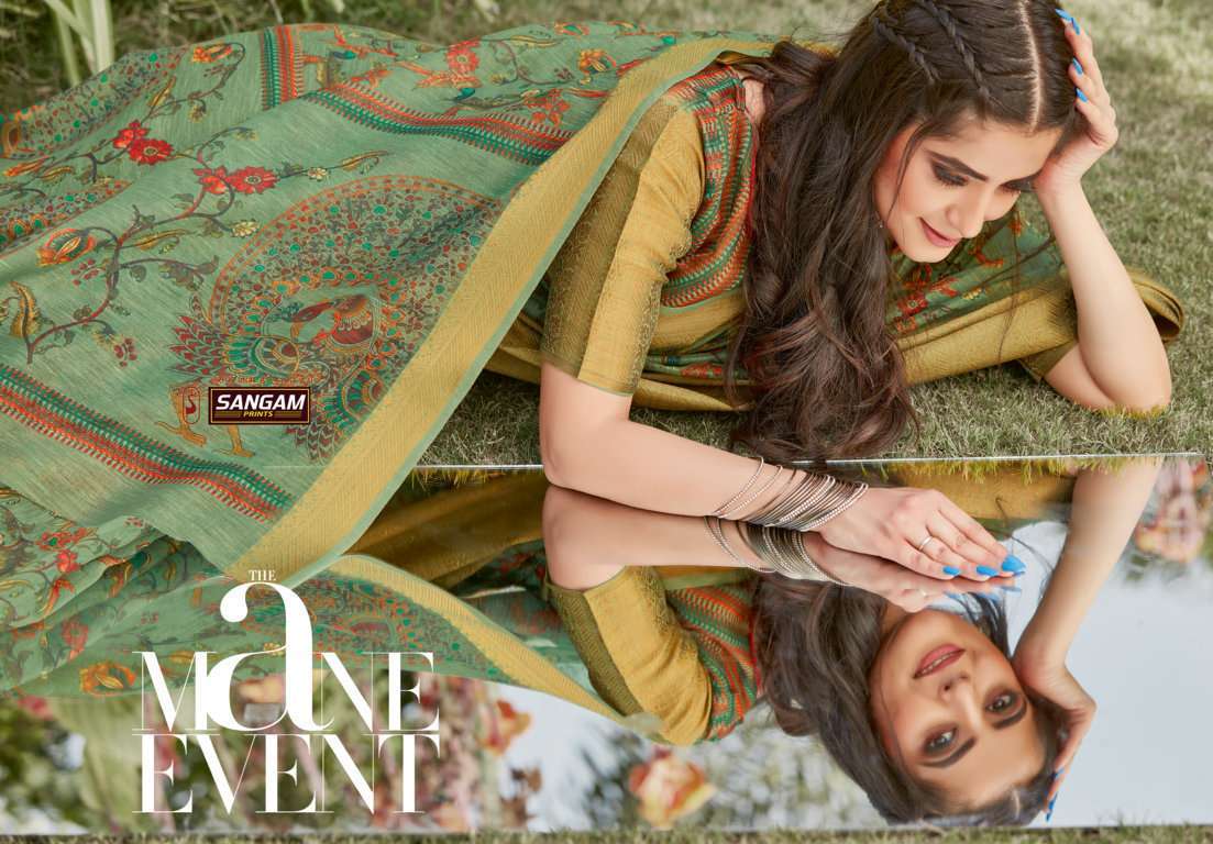 sangam ayana series 1001-1008 linen digital print saree 