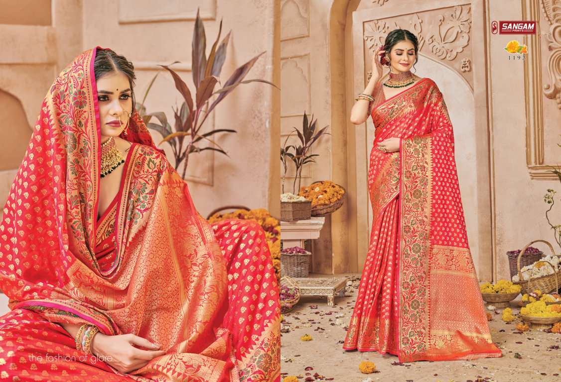 SANGAM PRINTS AARUSHI SILK WEAVING FANCY BANARASI SILK SARIS WHOLESALER