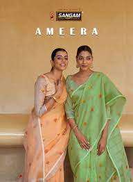 sangam prints ameera series 4109-4116 linen thread work saree