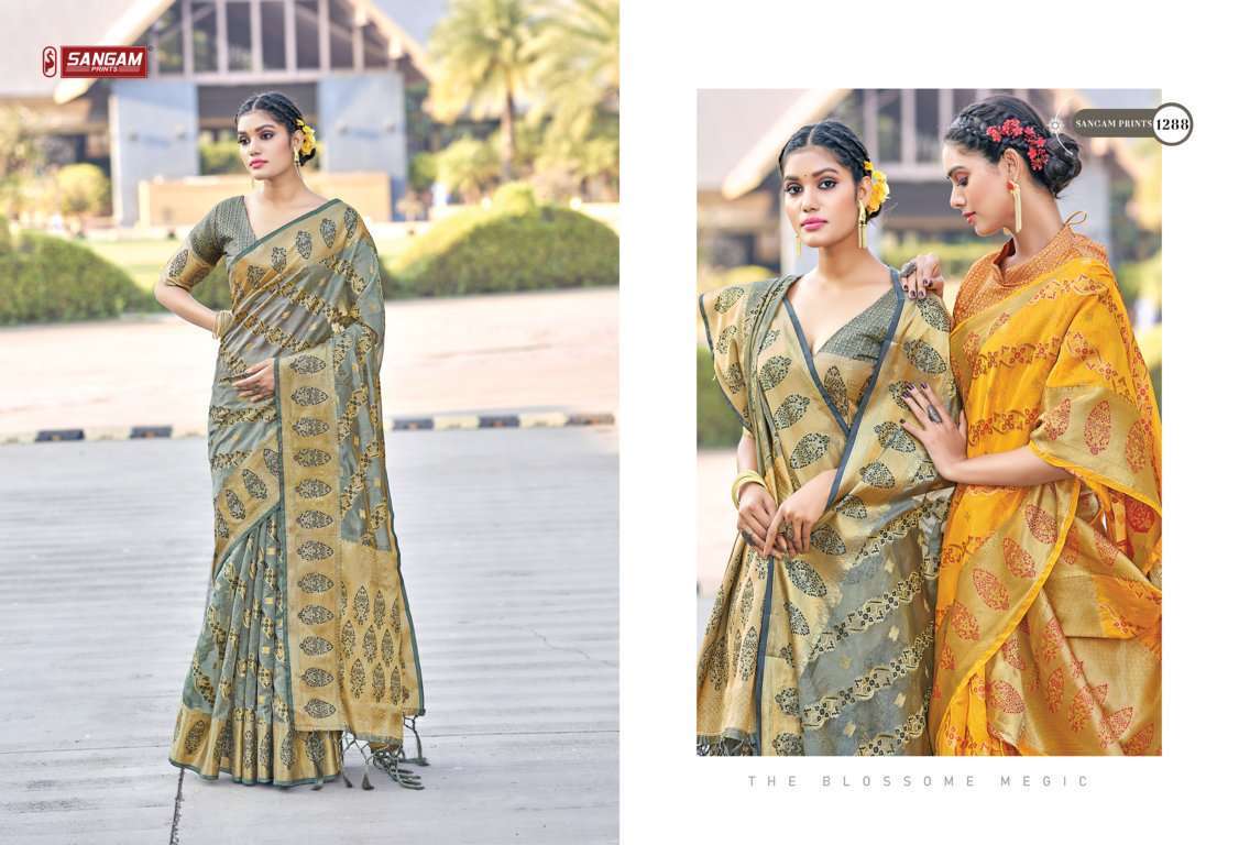 sangam prints amreeta series 1283-1288 organza zari weaving saree